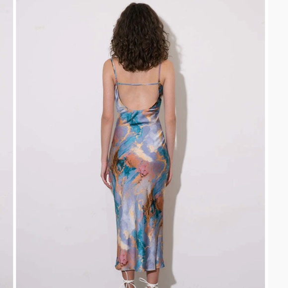 NEW WOMENS MICA ABSTRACT PRINT BACKLESS MIDI SLIP DRESS - Picture 4 of 10